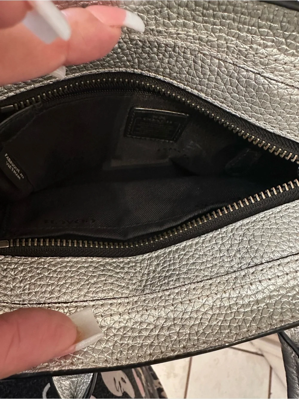 Coach Metallic Silver Leather Mini Swagger Satchel